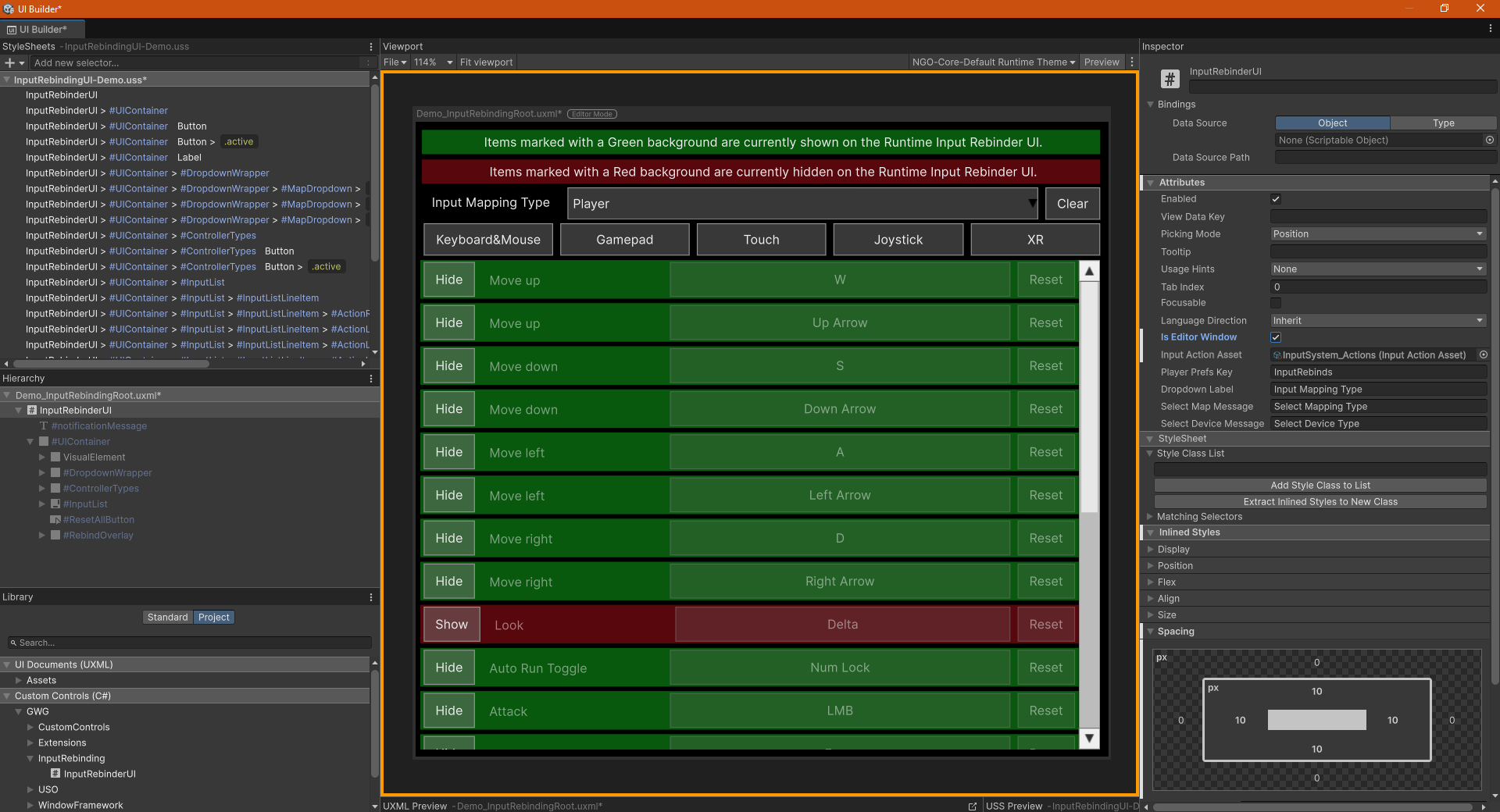 Admin screen in Unity UI Builder preview mode
