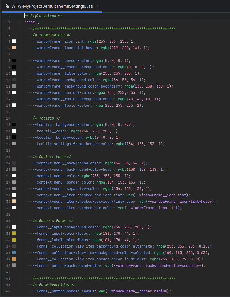 Default Theme Settings File in Code View