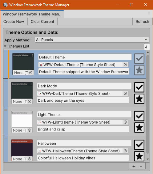 window framework editor based theme manager window