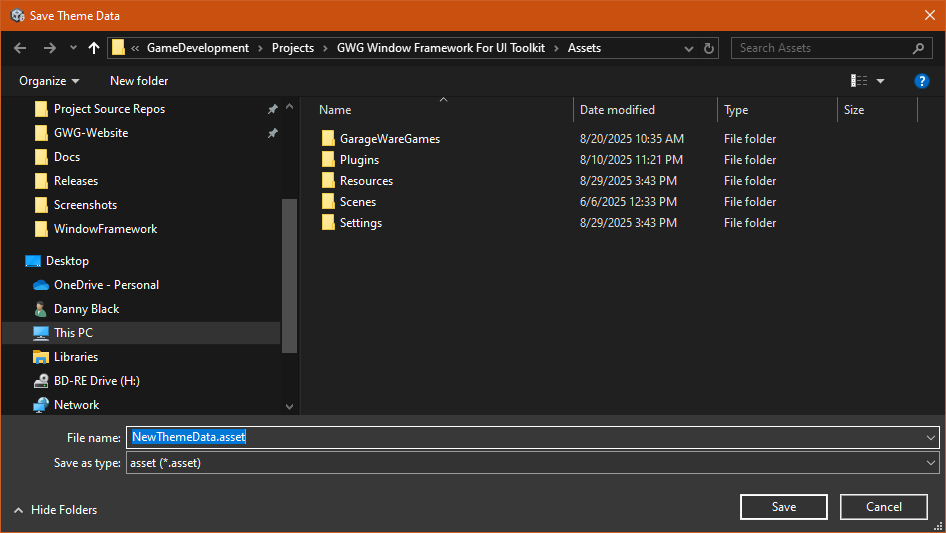 Theme manager select data file dialog