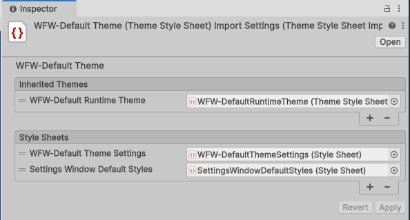 Window Framework Recomended Theme Laout in Inspector