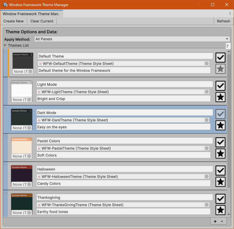 Theme manager with demo data file loaded