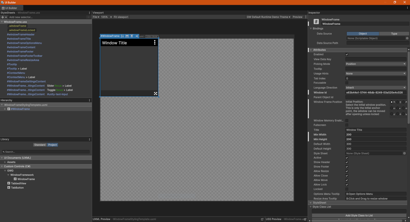 Window Frame Custom Control in Unity UI Builder