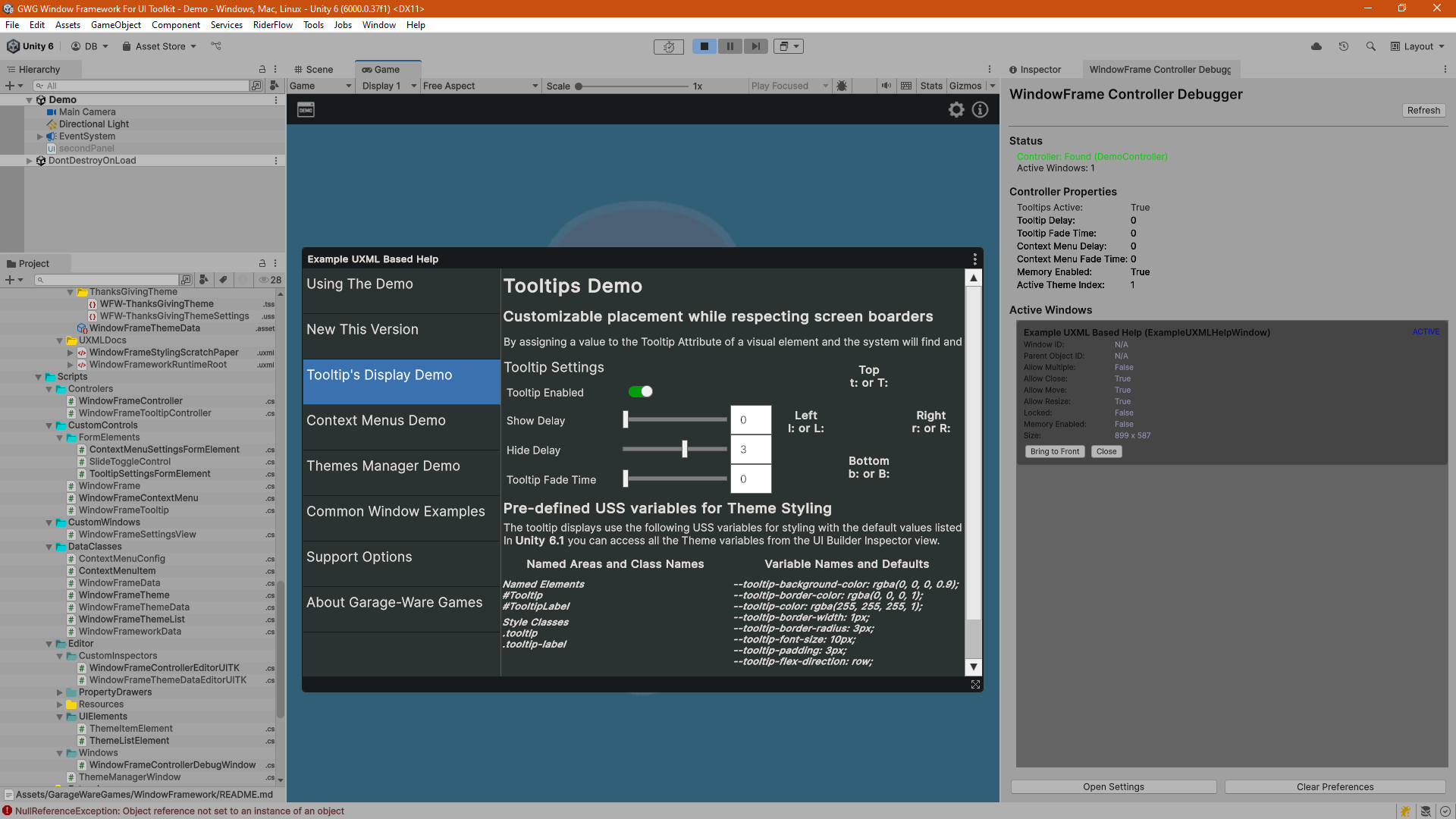 Runtime tooltip example on a game ui window