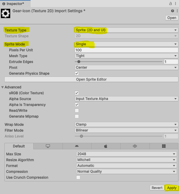 COnverted PNG file from a Texture to ato a Sprite