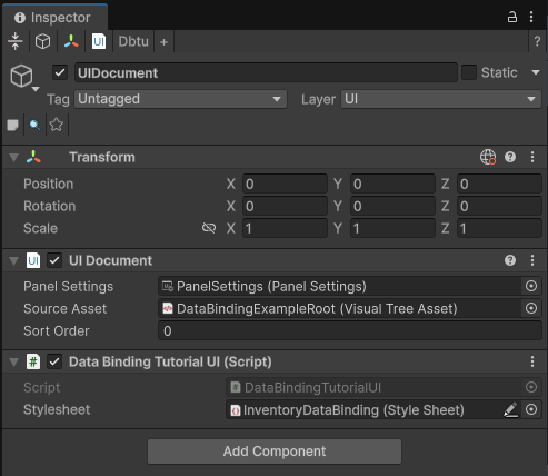 UI Document Selected view in the Unity 6 Inspector